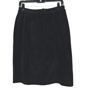 Vintage Y2K Dialogue Suede Leather Pencil Skirt Size 12 Midi Black Chic CorpGoth